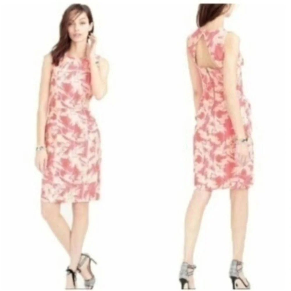 J. Crew Sun-Faded Tropical Sheath Sleeveless Pink/Cream Open Back Dress Size 2